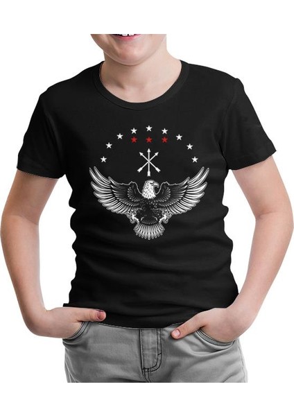 Lordd T-Shirt Kafkas Adige Bayraklı Karta Siyah Çocuk T-Shirt