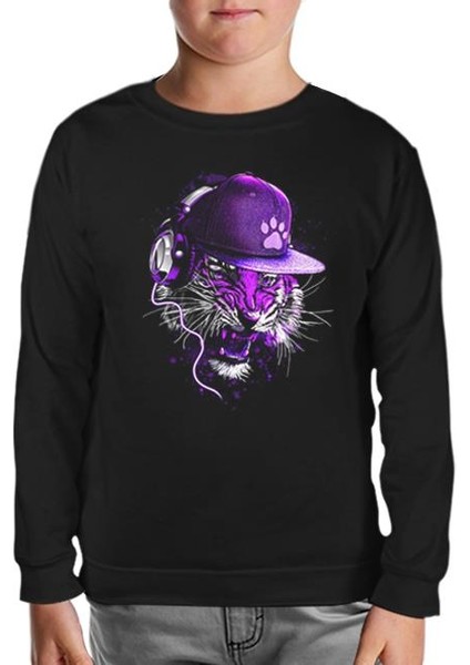 Lordd T-Shirt Pençe - Kaplan Siyah Çocuk Sweatshirt