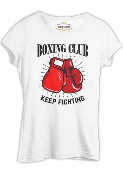 Lordd T-Shirt Boks Kulübü - Fight Beyaz Kadın T-Shirt
