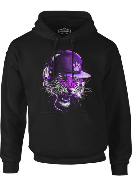 Lordd T-Shirt Pençe - Kaplan Siyah Erkek Fermuarsız Kapüşonlu