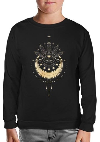 Lordd T-Shirt Geometrik - Ay ve Yıldızlar Siyah Çocuk Sweatshirt