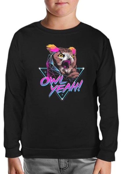 Lordd T-Shirt Yeah - Baykuş Siyah Çocuk Sweatshirt