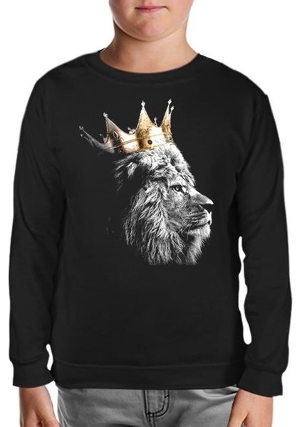 Lordd T-Shirt Aslan - Kral Taç Siyah Çocuk Sweatshirt