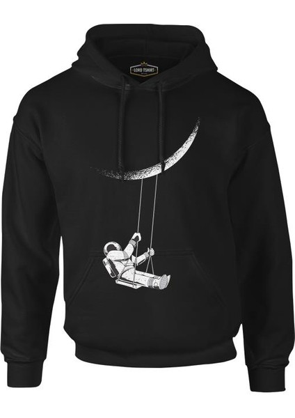 Lordd T-Shirt Astronot Salıncak Siyah Erkek Fermuarsız Kapüşonlu