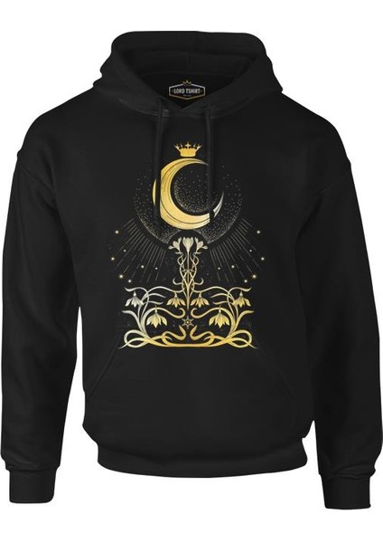 Lordd T-Shirt Ay - Kraliçe Siyah Erkek Fermuarsız Kapüşonlu