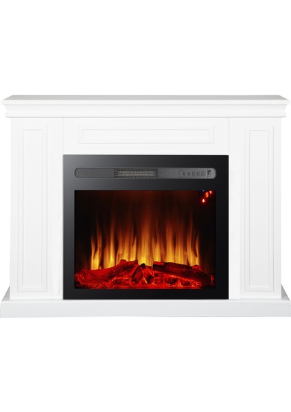 Dekoratif Elektrikli Şömine Beyaz Kasalı Bluetoothlu Alev Sesli