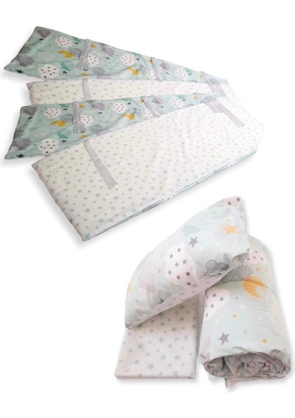 Bebek/Çocuk Uyku Seti Yeşil Bulutlu/yıldızlı 7 Parça