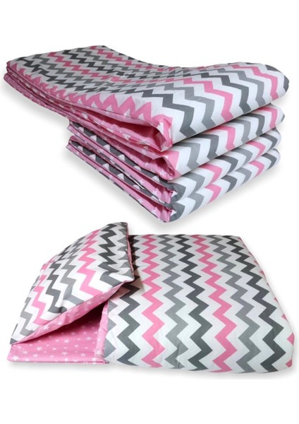 Bebek/Çocuk Uyku Seti Pembe Zikzaklı/yıldızlı 7 Parça