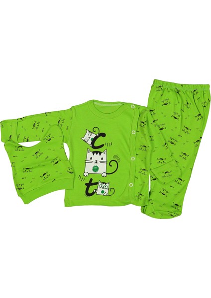Şaşkın Kedi 3 Parça Unisex Bebek Zıbın Seti 205196