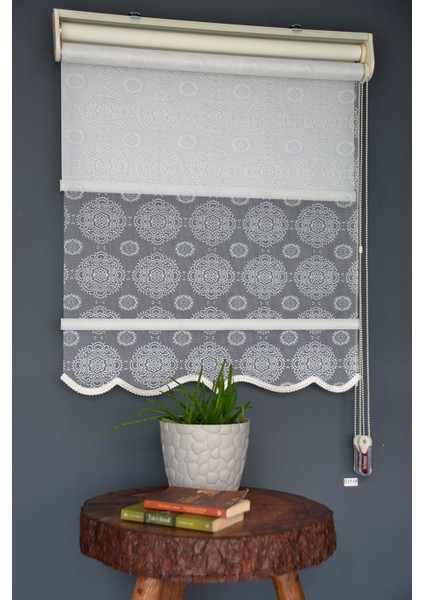 Çift Mekanizmalı Tül Stor Perde Rac-04 Beyaz Renk Etekli 280 x 260 cm