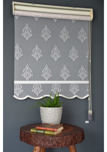Çift Mekanizmalı Tül Stor Perde NT-102 Beyaz & Pembe Renk Etekli 280 x 200 cm fiyatları
