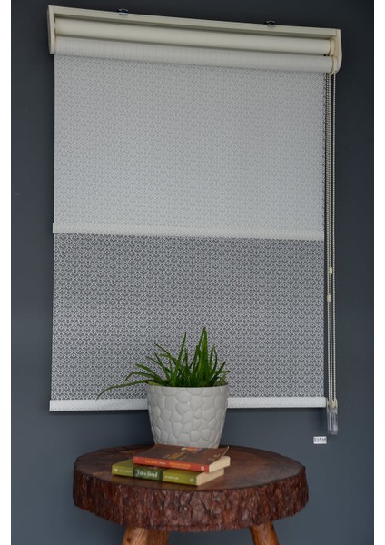 Çift Mekanizmalı Tül Stor Perde Dacuz-92 Kırık Beyaz Renk Eteksiz 280 x 260 cm