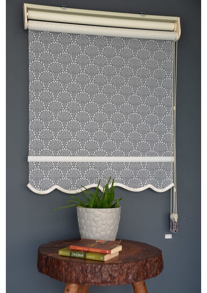Çift Mekanizmalı Tül Stor Perde Dacuz-94 Kırık Beyaz Renk Etekli 280 x 200 cm