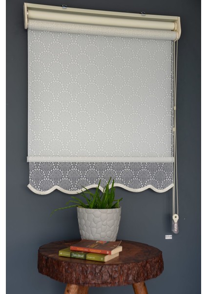 Çift Mekanizmalı Tül Stor Perde Dacuz-94 Kırık Beyaz Renk Etekli 280 x 200 cm