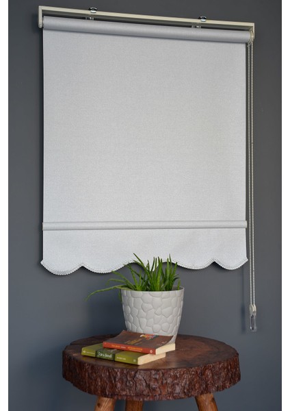 Stor Perde SR-208 Gri Renk Etekli Yaldızlı Panama 260 x 200 cm