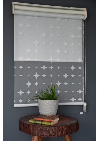 Çift Mekanizmalı Tül Stor Perde Dacuz-201 Kırık Beyaz Renk Eteksiz 280 x 260 cm