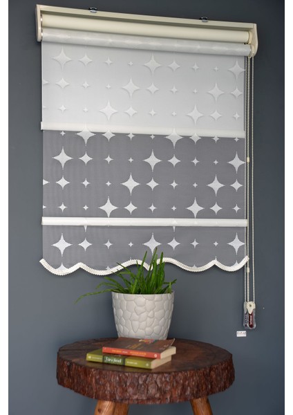 Çift Mekanizmalı Tül Stor Perde Dacuz-201 Kırık Beyaz Renk Etekli 280 x 260 cm