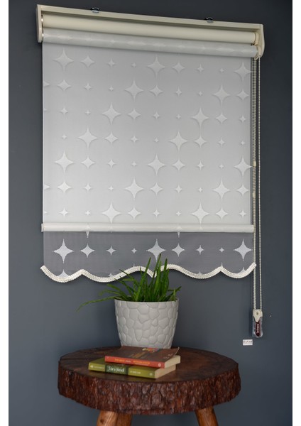 Çift Mekanizmalı Tül Stor Perde Dacuz-201 Kırık Beyaz Renk Etekli 280 x 260 cm modelleri