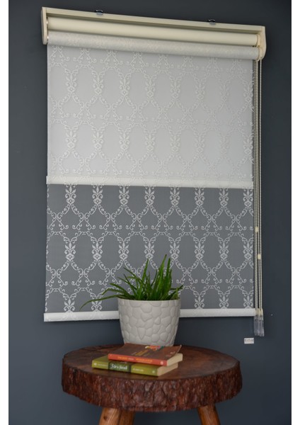 Çift Mekanizmalı Tül Stor Perde Dacuz-204 Kırık Beyaz Renk Eteksiz 280 x 260 cm