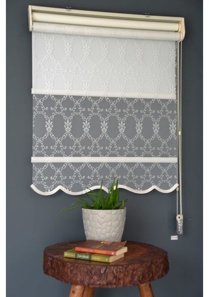 Çift Mekanizmalı Tül Stor Perde Dacuz-204 Kırık Beyaz Renk Etekli 280 x 260 cm