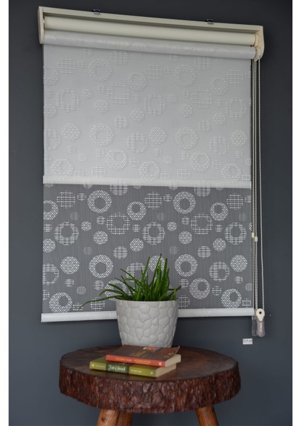 Çift Mekanizmalı Tül Stor Perde Dacuz-209 Kırık Beyaz Renk Eteksiz 280 x 260 cm