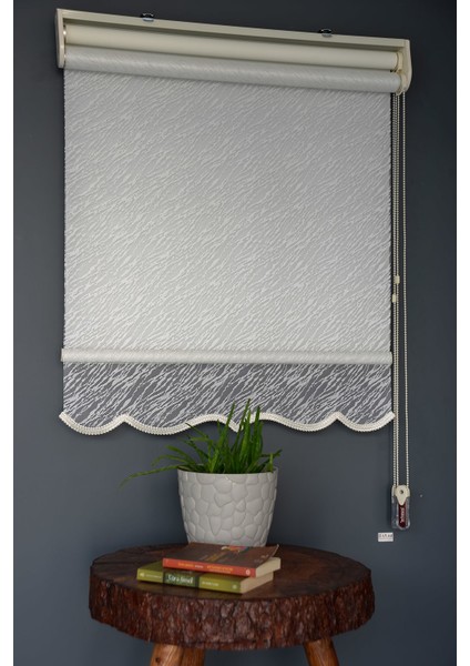 Çift Mekanizmalı Tül Stor Perde Dacuz-200 Kırık Beyaz Renk Etekli 280 x 260 cm modelleri