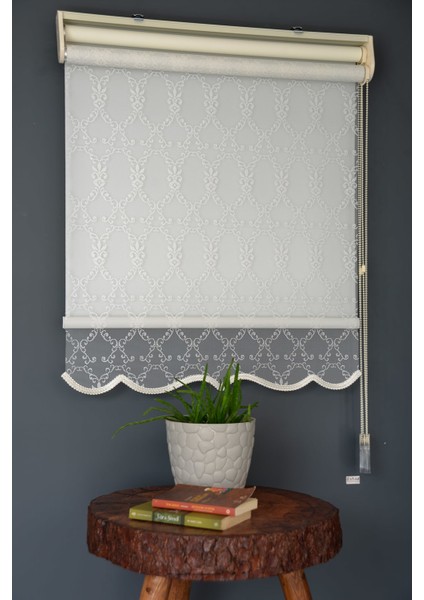 Çift Mekanizmalı Tül Stor Perde Dacuz-204 Kırık Beyaz Renk Etekli 280 x 200 cm