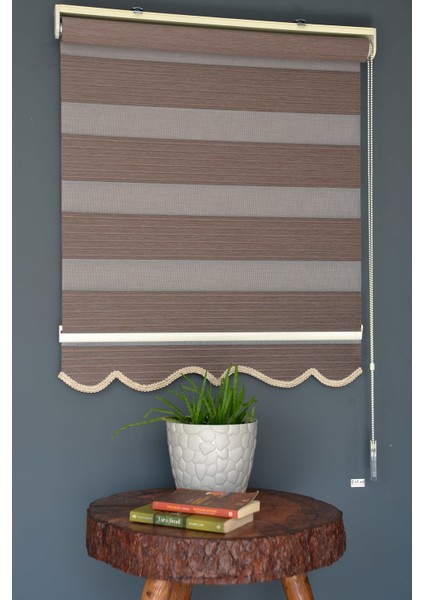 Zebra Stor Perde Kb-06 Koyu Kahverengi Renk Etekli Blackout-Karartma 90 x 200 cm