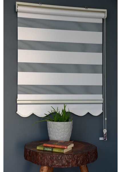 Zebra Stor Perde DK-103 Pudra & Beyaz Renk Etekli 220 x 200 cm