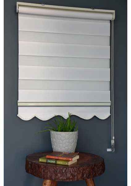 Zebra Stor Perde DK-103 Pudra & Beyaz Renk Etekli 220 x 200 cm