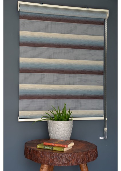 Zebra Stor Perde Mf-10 Krem, Bondi Mavisi & Bordo Renk Eteksiz 150 x 260 cm