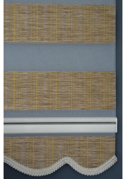 JK-284 Kahverengi Renk Etekli Bambu Zebra Stor Perde modelleri