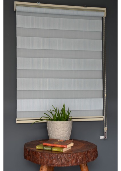 JK-285 Antrasit Renk Eteksiz Bambu Zebra Stor Perde