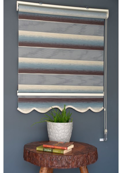 Zebra Stor Perde Mf-10 Krem, Bondi Mavisi & Bordo Renk Etekli 90 x 200 cm