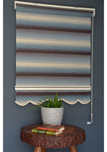 Zebra Stor Perde Mf-10 Krem, Bondi Mavisi & Bordo Renk Etekli 90 x 200 cm