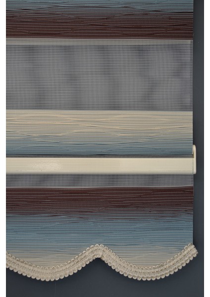 Zebra Stor Perde Mf-10 Krem, Bondi Mavisi & Bordo Renk Etekli 90 x 200 cm