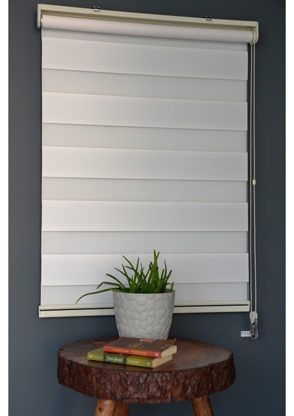 DK-103 Pudra & Beyaz Renk Eteksiz Zebra Stor Perde