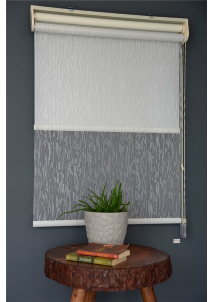 Çift Mekanizmalı Tül Stor Perde Dacuz-211 Kırık Beyaz Renk Eteksiz 280 x 260 cm