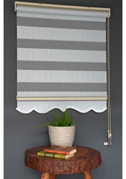 Zebra Stor Perde JK-285 Antrasit Renk Etekli Bambu 210 x 200 cm