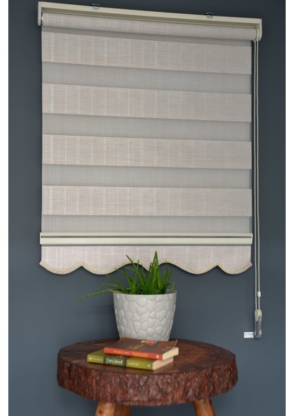Zebra Stor Perde JK-282 Pudra Renk Etekli Bambu 140 x 200 cm