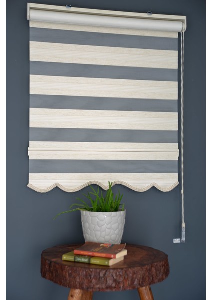 Zebra Stor Perde PLZ-600 Krem & Ekru Renk Etekli 270 x 260 cm