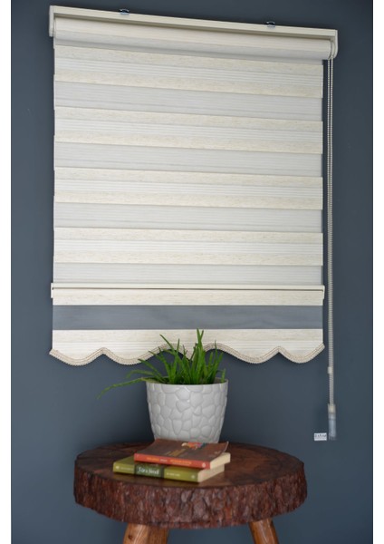 Zebra Stor Perde PLZ-600 Krem & Ekru Renk Etekli 270 x 260 cm