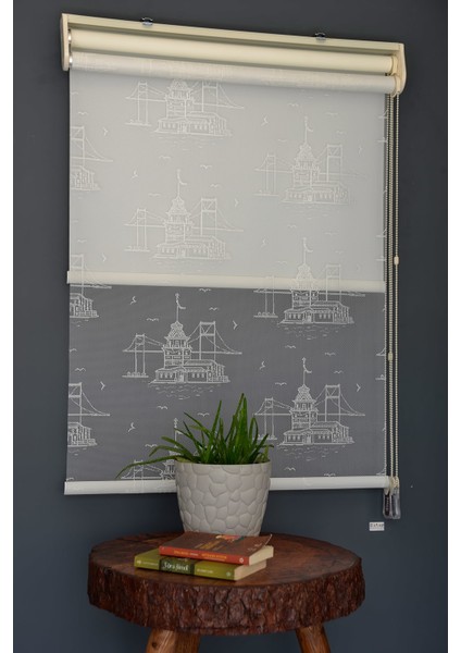 Çift Mekanizmalı Tül Stor Perde Dacuz-212 Kırık Beyaz Renk Eteksiz 280 x 260 cm