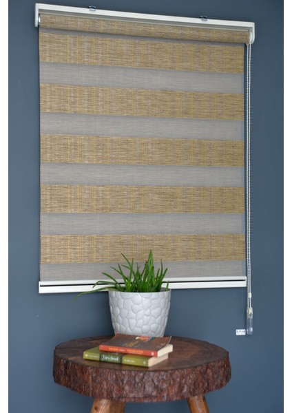 Zebra Stor Perde JK-284 Kahverengi Renk Eteksiz Bambu 120 x 200 cm