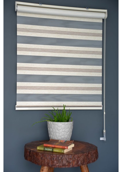 Zebra Stor Perde PLZ-602 Krem & Koyu Kahverengi Renk Eteksiz 130 x 260 cm
