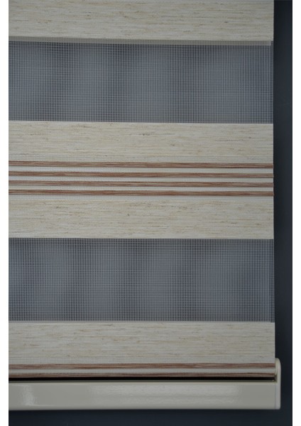 Zebra Stor Perde PLZ-602 Krem & Koyu Kahverengi Renk Eteksiz 130 x 260 cm