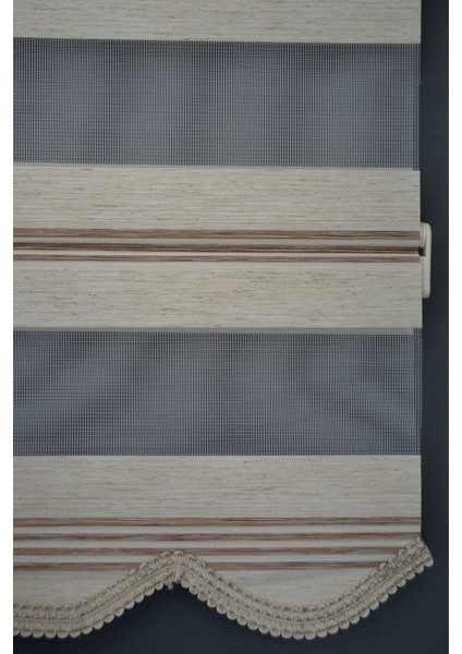Zebra Stor Perde PLZ-602 Krem & Koyu Kahverengi Renk Etekli 170 x 200 cm