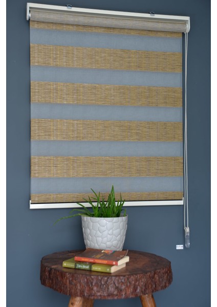 JK-284 Kahverengi Renk Eteksiz Bambu Zebra Stor Perde