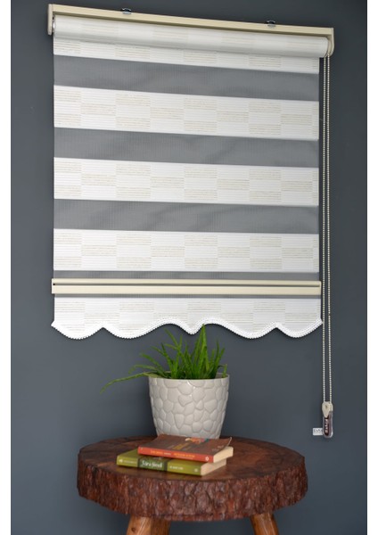 Zebra Stor Perde Pj-02 Beyaz & Krem Renk Etekli 130 x 260 cm