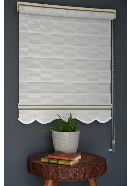 Zebra Stor Perde Pj-02 Beyaz & Krem Renk Etekli 130 x 260 cm